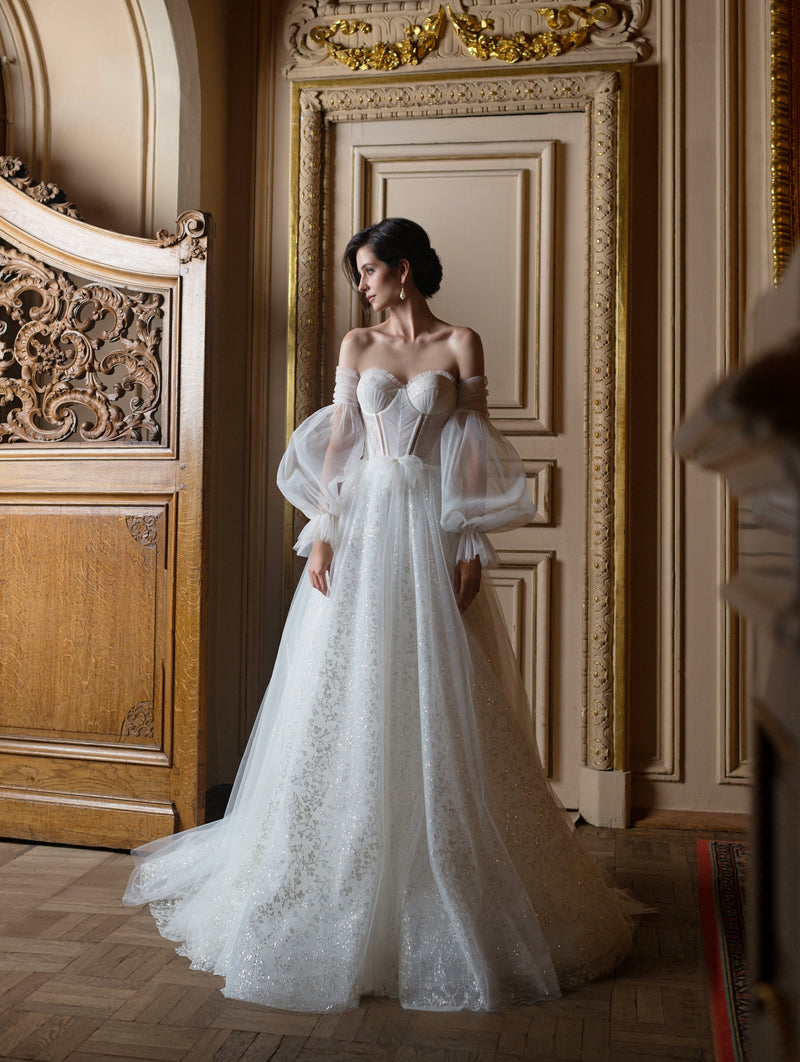 Sweetheart Glitter Wedding Gown with Removable Sleeves Sweetheart Glitter Wedding Gown with Removable Sleeves