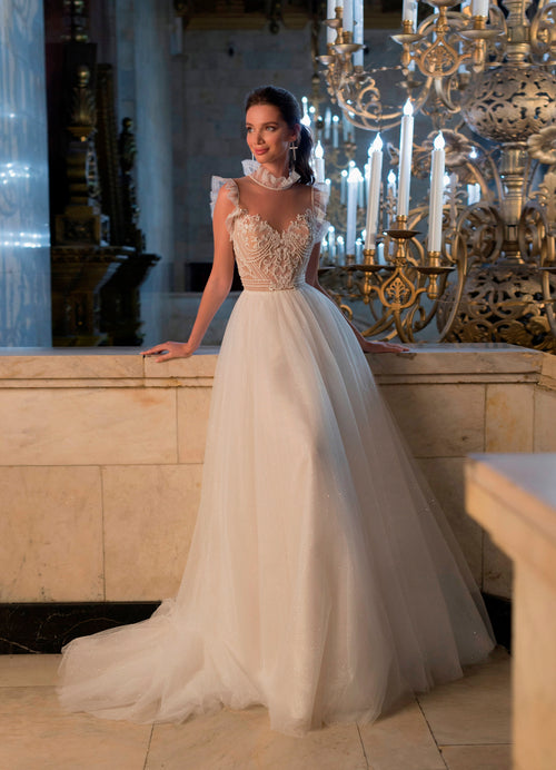 High-Neck Sleeveless Ball Gown Wedding Dress