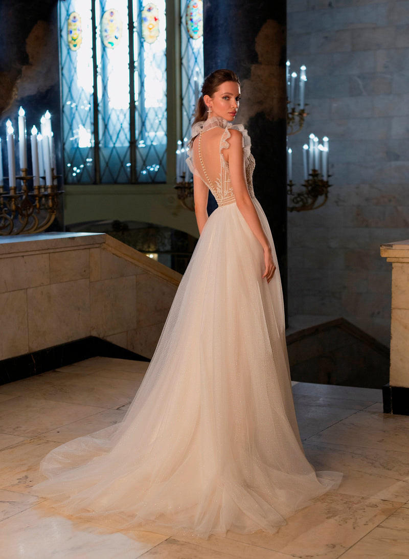 High-Neck Sleeveless Ball Gown Wedding Dress