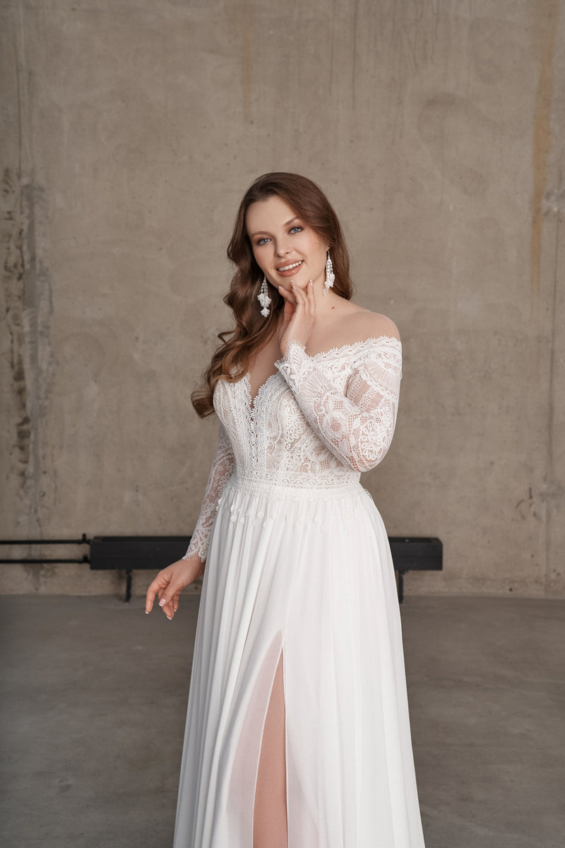 Off-Shoulder Long Sleeves Bohemian Wedding Dress