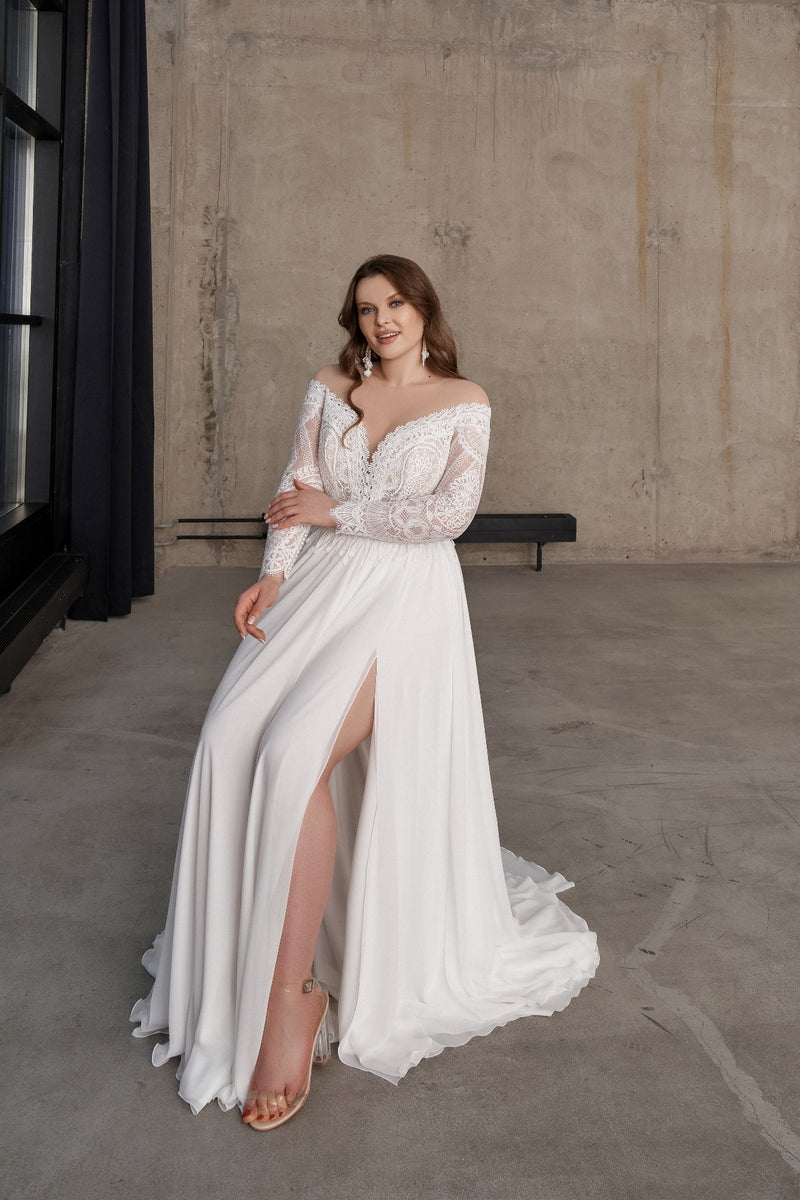 Off-Shoulder Long Sleeves Bohemian Wedding Dress