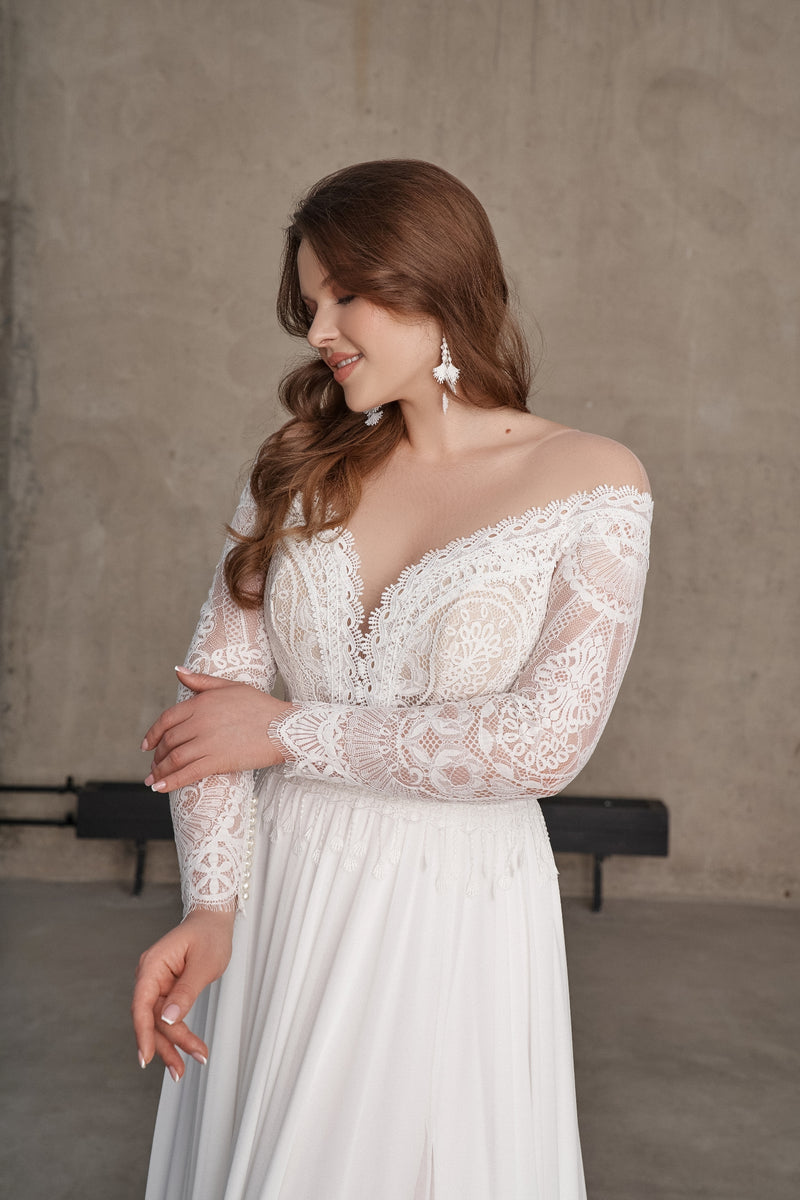 Off-Shoulder Long Sleeves Bohemian Wedding Dress HAREM's Brides Off-Shoulder Long Sleeves Bohemian Wedding Dress HAREM's Brides