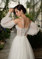 Exquisite Spaghetti Strap Glitter Wedding Gown with Removable Sleeves