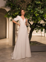 Minimalist Petite Short Sleeve Wedding Dress