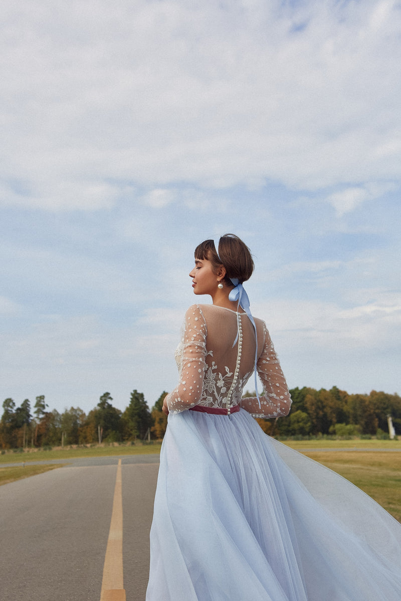 Vestido midi de manga larga azul