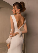 Exquisito vestido de novia de sirena de manga larga transparente