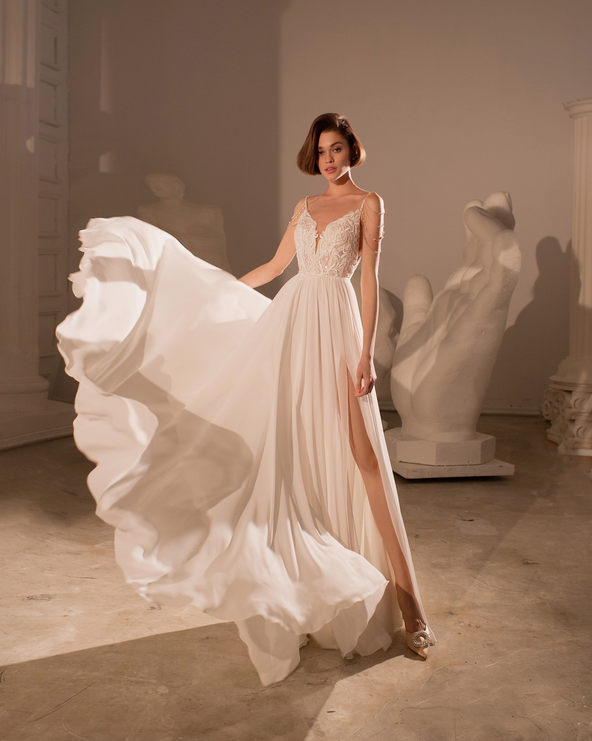 Open-Back Pearl-Draped Bridal Gown HAREM's Brides Open-Back Pearl-Draped Bridal Gown HAREM's Brides