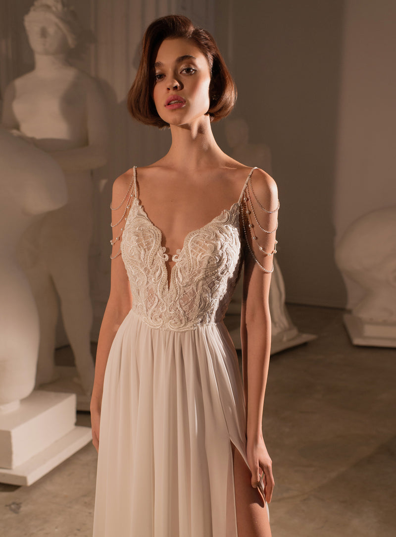 Open-Back Pearl-Draped Bridal Gown HAREM's Brides Open-Back Pearl-Draped Bridal Gown HAREM's Brides