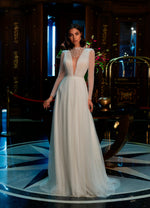 Illusion Long Sleeve V-Neck Wedding Dress