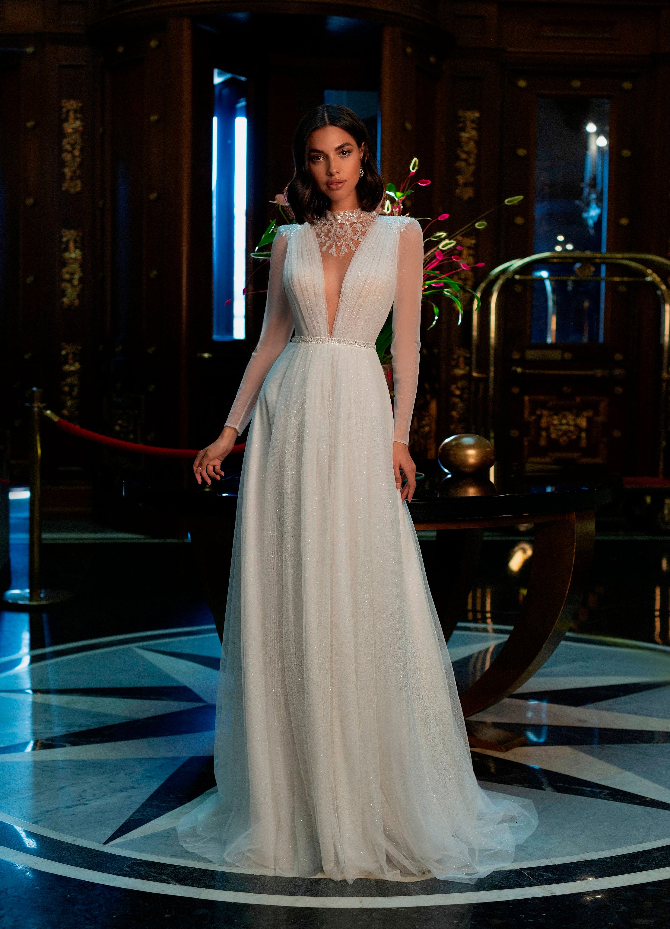 illusion neckline wedding dress with long sleeves F211062 Stunning Long Sleeved Wedding Gown with Illusion Neckline