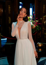 Illusion Long Sleeve V-Neck Wedding Dress