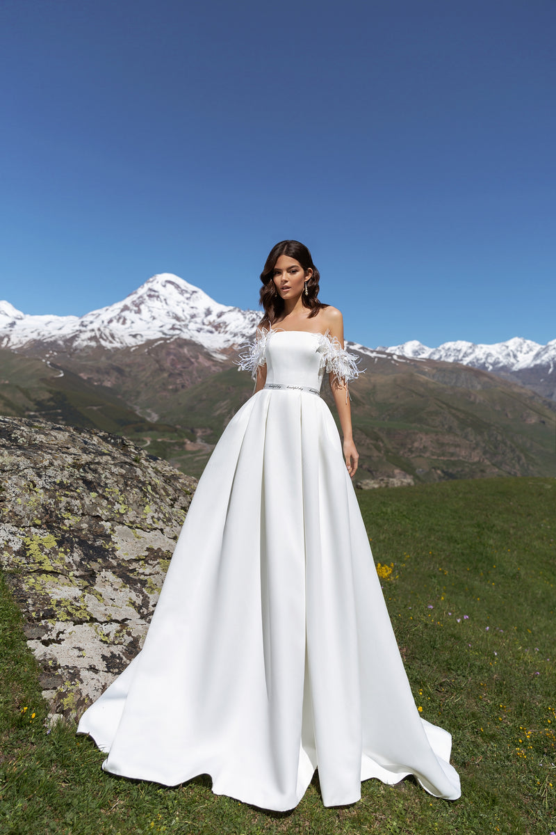 Off-Shoulder A-Line Mikado Wedding Gown