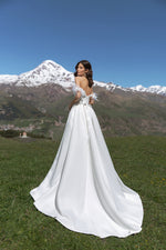 Off-Shoulder A-Line Mikado Wedding Gown