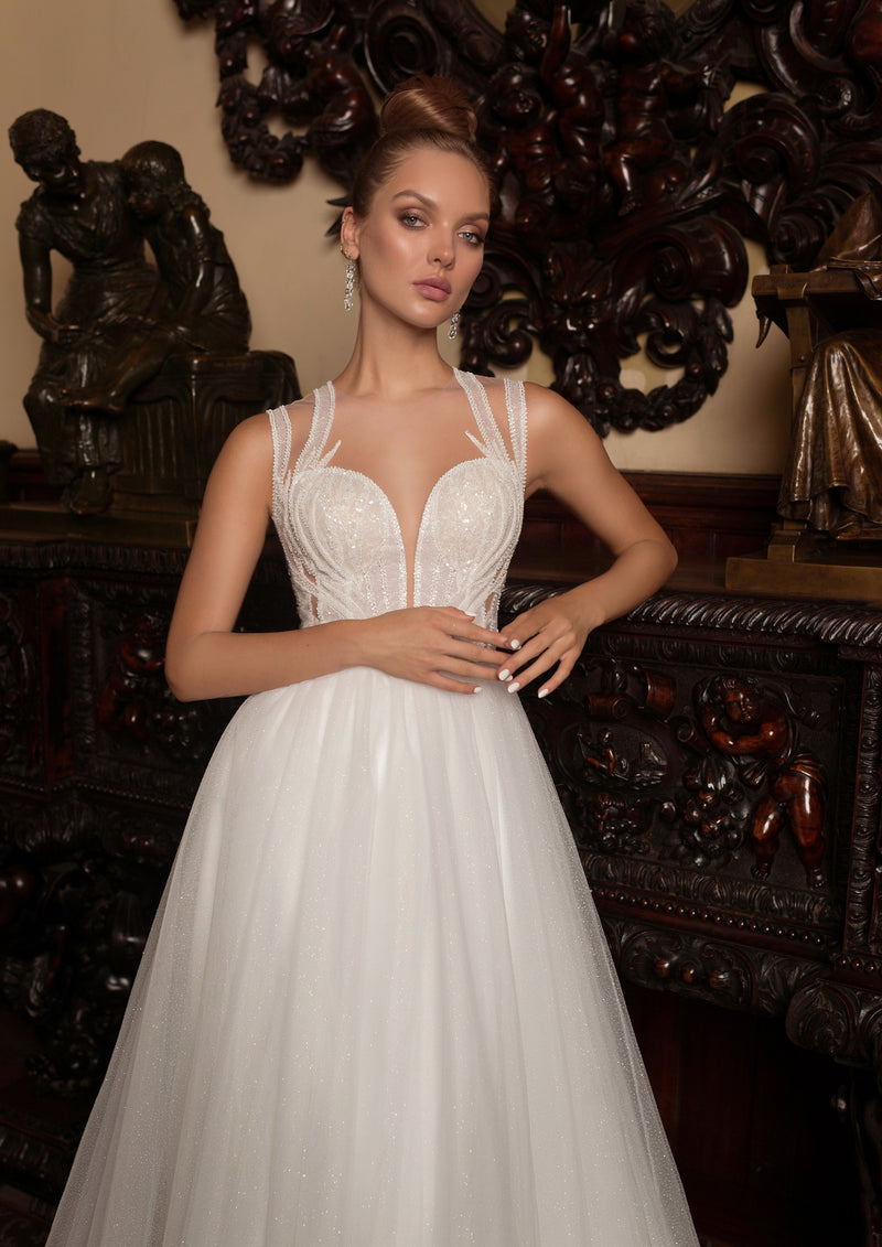 V-Neck A-Line Sleeveless Wedding Dress