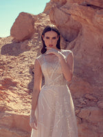 High-Neck Sleeveless Glitter Wedding Gown