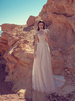 High-Neck Sleeveless Glitter Wedding Gown