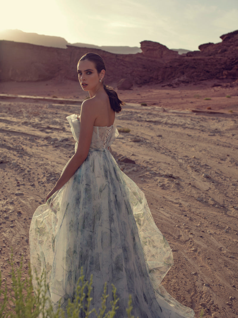 Strapless Gown with Floral Print Fabric