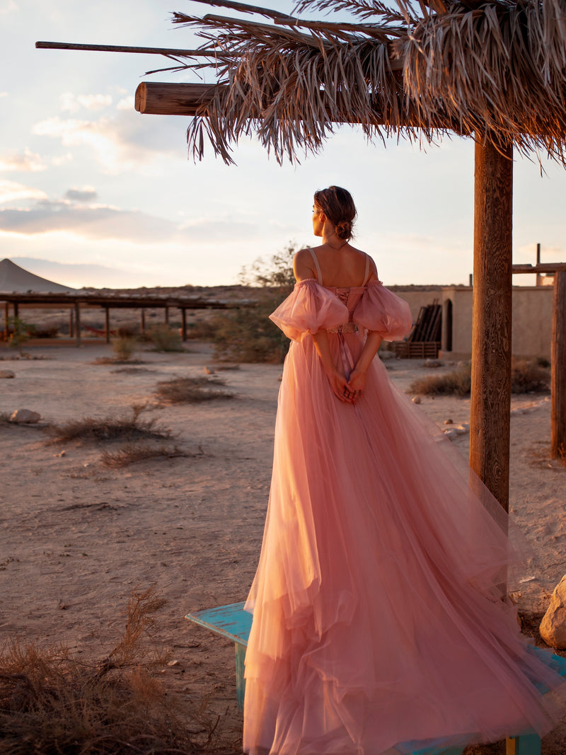 Off-Shoulder Sweetheart Powder Gown