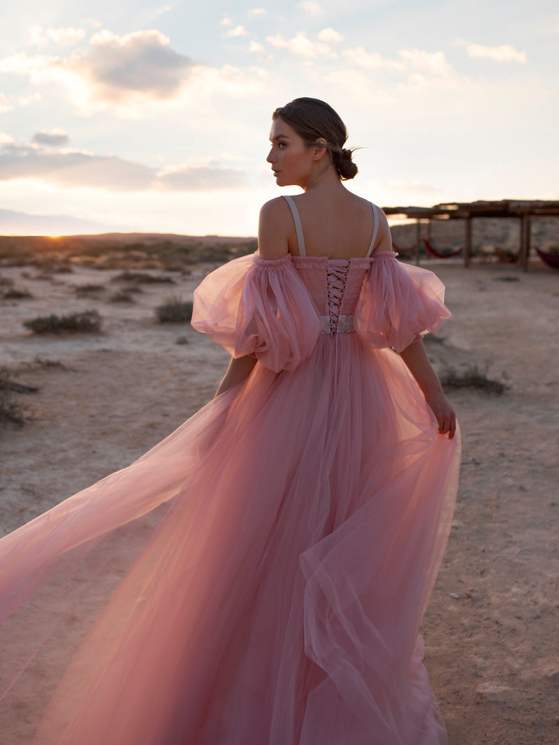 Off-Shoulder Sweetheart Powder Gown