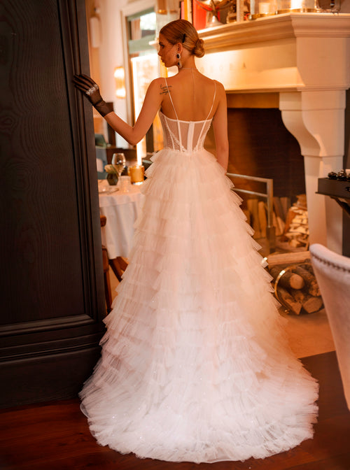 Spaghetti Straps Ruffled Wedding Gown