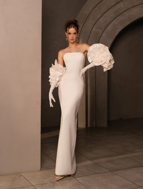 Modern Strapless Mermaid Wedding Dress with Unique Gloves