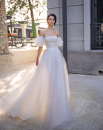 Strapless Glitter Wedding Gown with Removable Short Puffy Sleeves