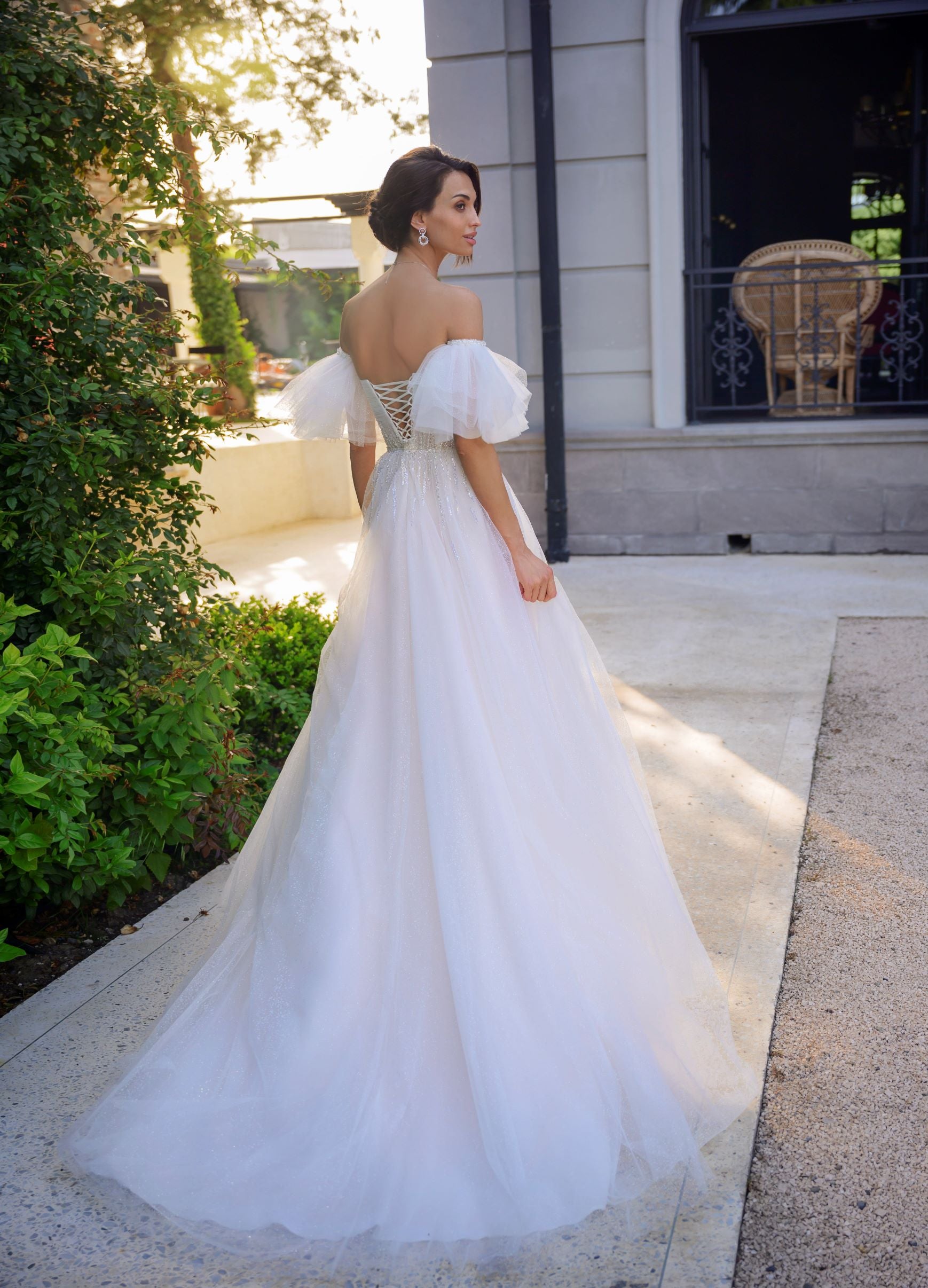 Strapless Glitter Wedding Gown with Removable Short Puffy Sleeves HAREM's Brides Strapless Glitter Wedding Gown with Removable Short Puffy Sleeves HAREM's Brides