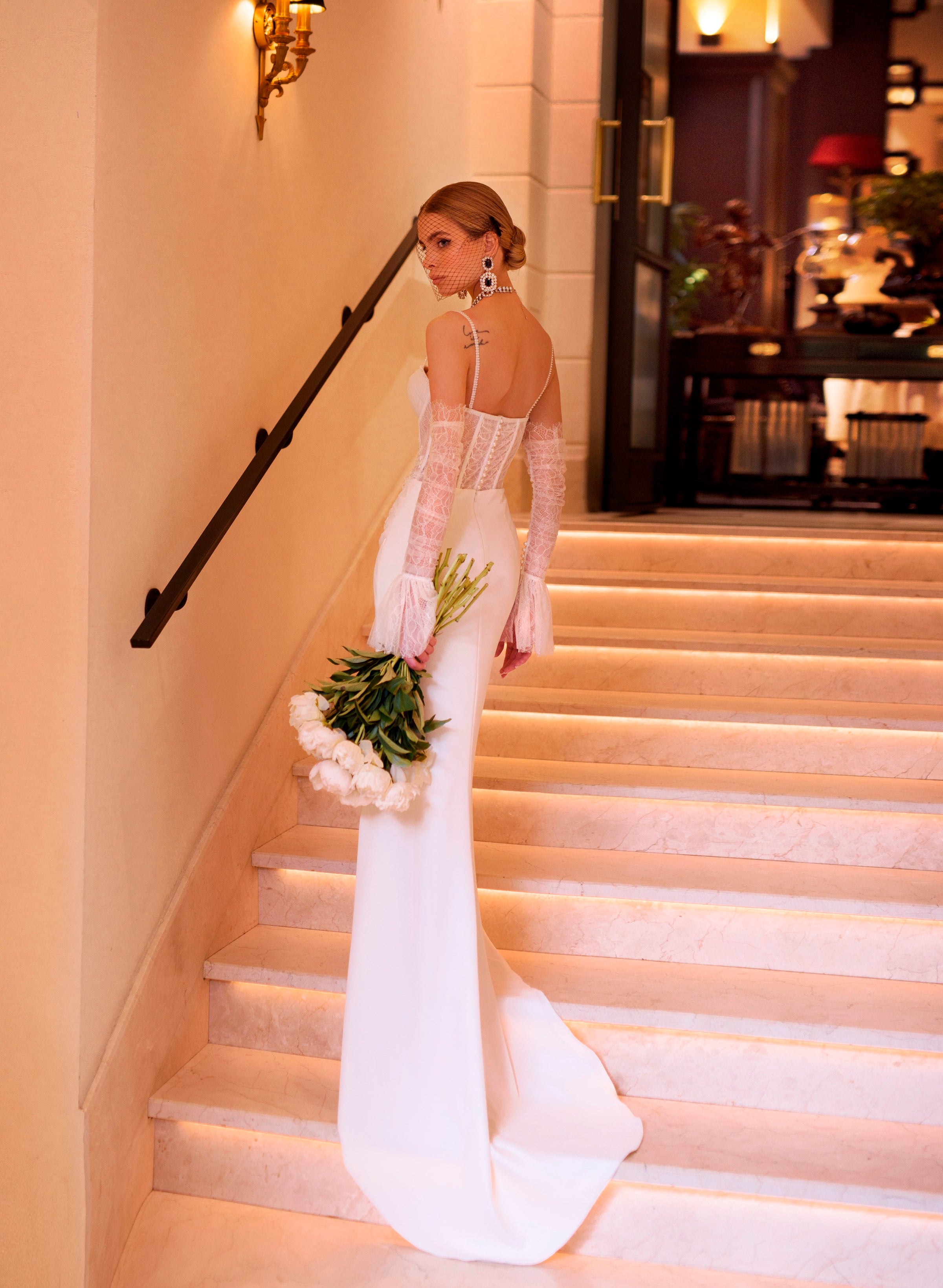 Sexy Spaghetti Strap Mermaid Wedding Gown with Removable Sleeves HAREM's Brides Sexy Spaghetti Strap Mermaid Wedding Gown with Removable Sleeves HAREM's Brides