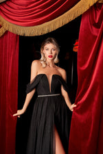 Robe de bal noire longue à épaules dénudées