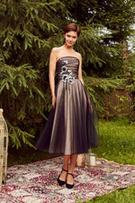 Strapless Tea Length Evening Gown